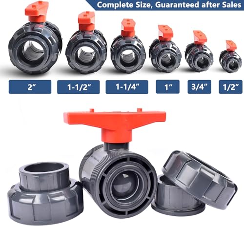 AIPOR Union Ball Valve 1/2" with Full Port (2-Pack), UPVC Full Flow Ball Valve - U.S. ASTM EPDM O-Rings and Reversible PTFE Seats，Rated at 230 PSI, 1/2 inch Socket (1/2") - Image 4