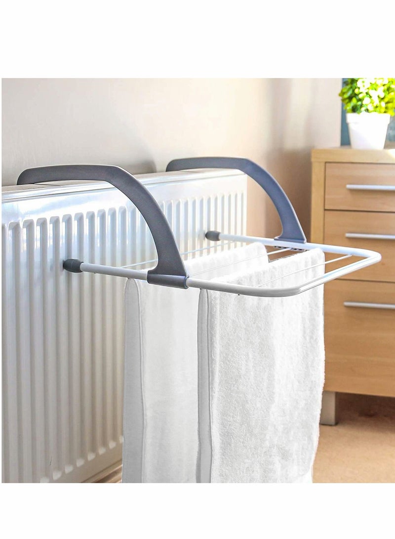 Folding Compact 5 Bar Radiator Drying Rack Rail Holder Indoor Laundry Clothes Towel Dryer Airer with Adjustable Arms Drying Space Clothes Airer Energy Saving and Foldable - Image 2