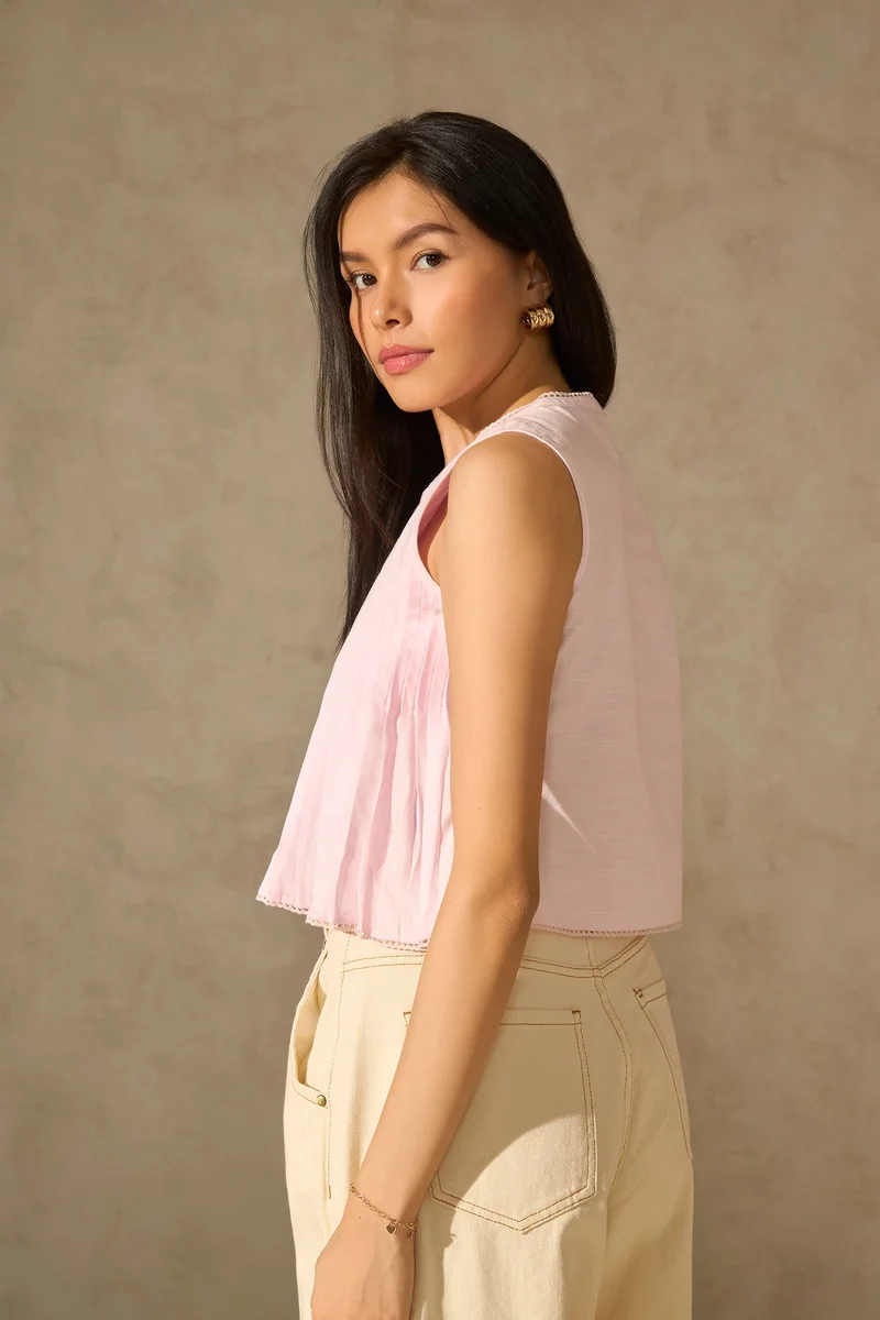 Virgio Cotton Button Daywear Up Pleated Tops for Women