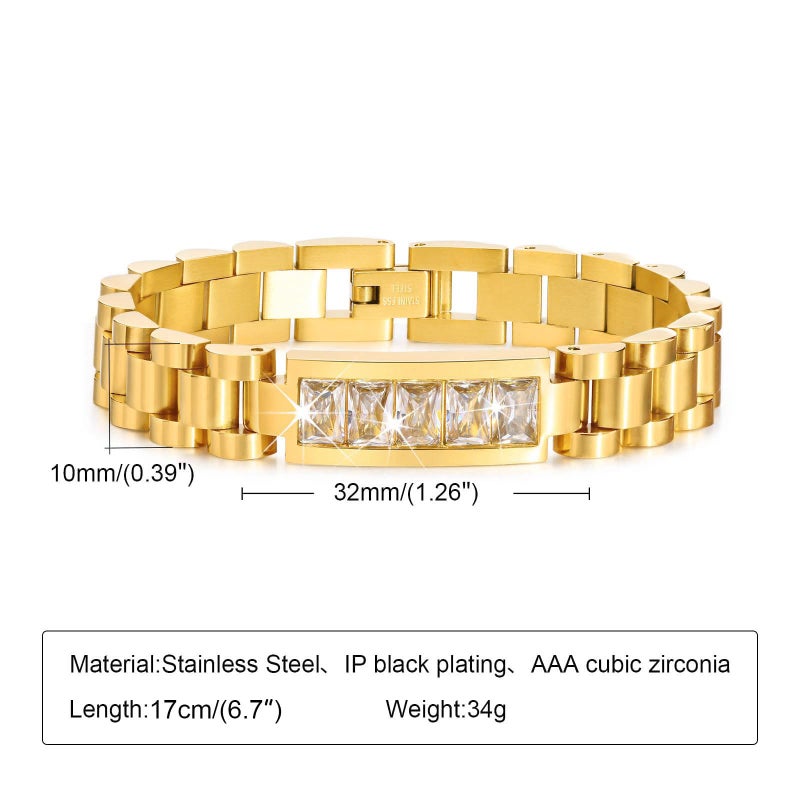 MPRAINBOW 2pcs 18K Gold Plated Chain Link Bracelet, Stainless Steel Crystal Friendship Bracelets Bangle,Watch Band Chains Wristband Jewelry with Adjust Tool - Image 4