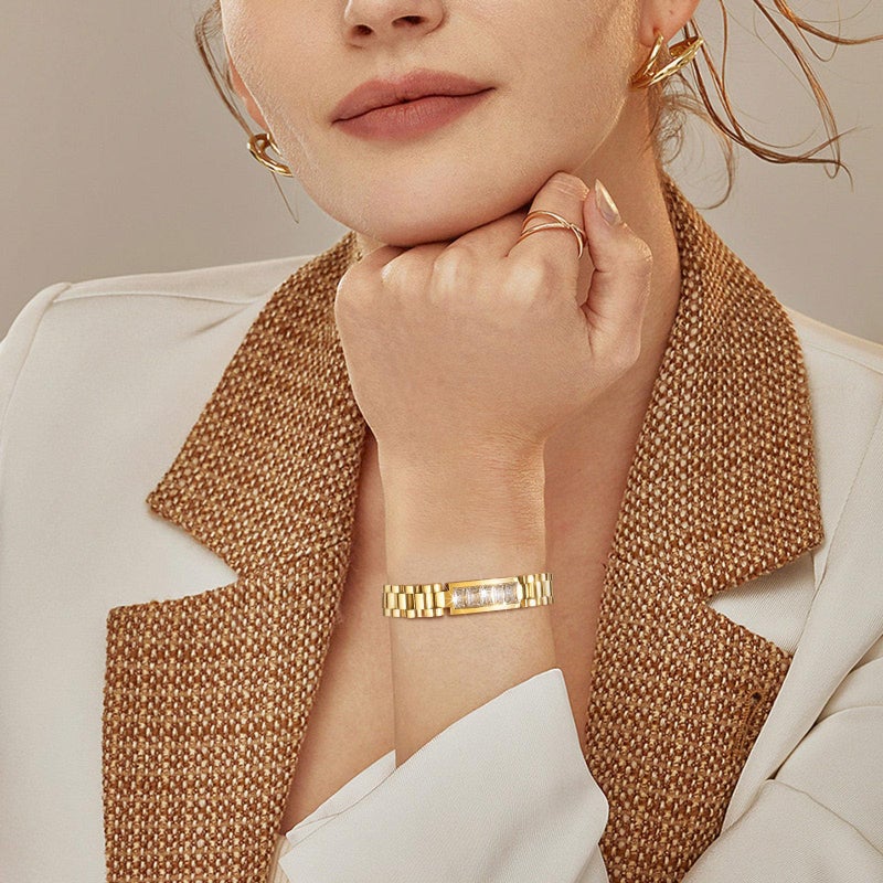 MPRAINBOW 2pcs 18K Gold Plated Chain Link Bracelet, Stainless Steel Crystal Friendship Bracelets Bangle,Watch Band Chains Wristband Jewelry with Adjust Tool - Image 3