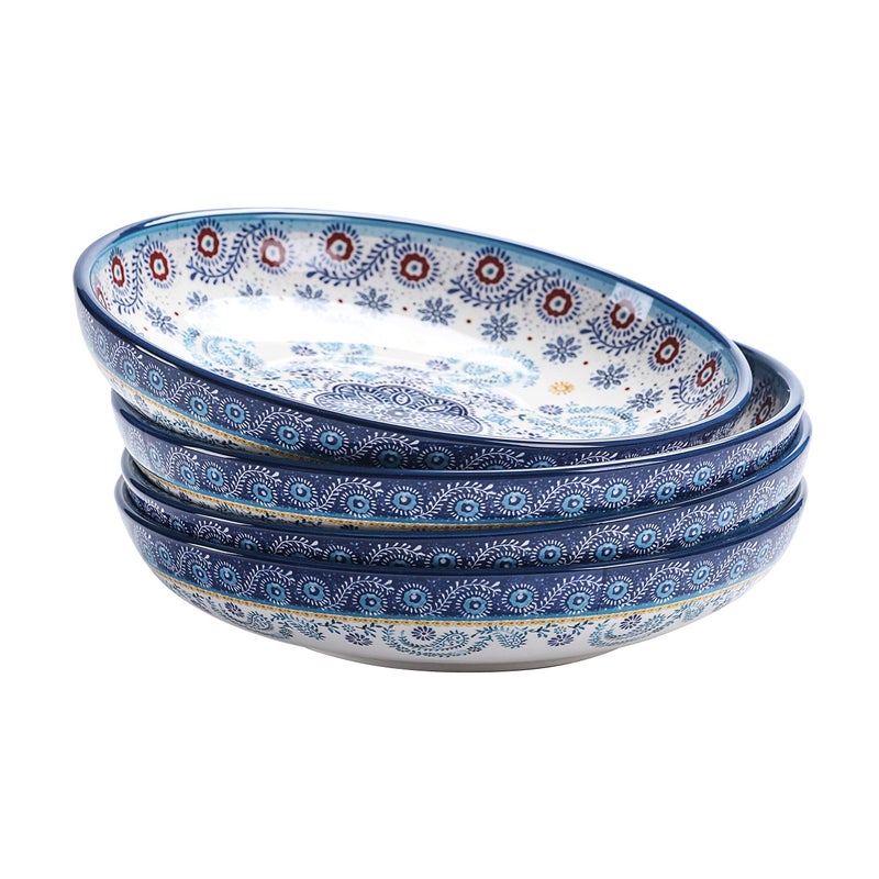 Bico Blue Talavera Pasta Bowls, 35oz Salad Bowl Set of 4, Large Ceramic Serving Dinner Bowls for Soup and Cereal, Microwave and Dishwasher Safe, Gift for Housewarming and Thanksgiving - Image 1