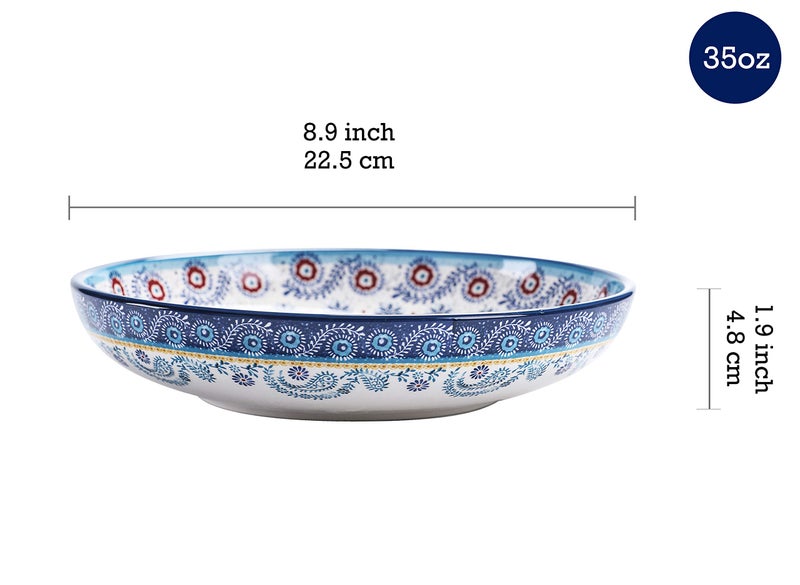 Bico Blue Talavera Pasta Bowls, 35oz Salad Bowl Set of 4, Large Ceramic Serving Dinner Bowls for Soup and Cereal, Microwave and Dishwasher Safe, Gift for Housewarming and Thanksgiving - Image 2