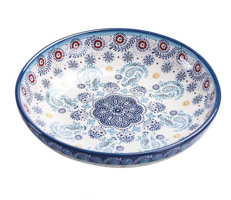 Bico Blue Talavera Pasta Bowls, 35oz Salad Bowl Set of 4, Large Ceramic Serving Dinner Bowls for Soup and Cereal, Microwave and Dishwasher Safe, Gift for Housewarming and Thanksgiving - Image 3