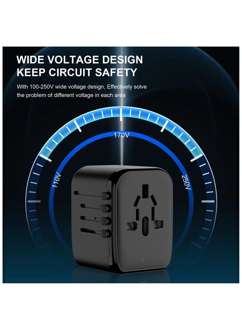 كادراما محول كهرباء عالمي للسفر، محول سفر أوروبي 5 في 1 مع شاحن حائط 3.5A و2xUSB-A و2xUSB-C ومأخذ تيار عالمي لأوروبا والولايات المتحدة والمملكة المتحدة وأستراليا وآسيا (أسود) - Image 2