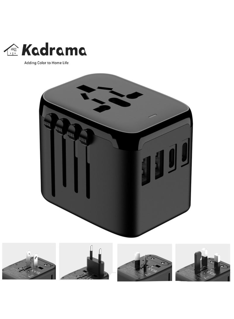 كادراما محول كهرباء عالمي للسفر، محول سفر أوروبي 5 في 1 مع شاحن حائط 3.5A و2xUSB-A و2xUSB-C ومأخذ تيار عالمي لأوروبا والولايات المتحدة والمملكة المتحدة وأستراليا وآسيا (أسود) - Image 1
