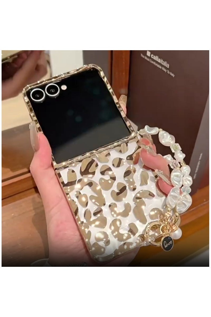 general Suitable for Samsung Galaxy Z Flip7 phone case Electroplated water ripple leopard print design With adjustable hand chain - Image 2