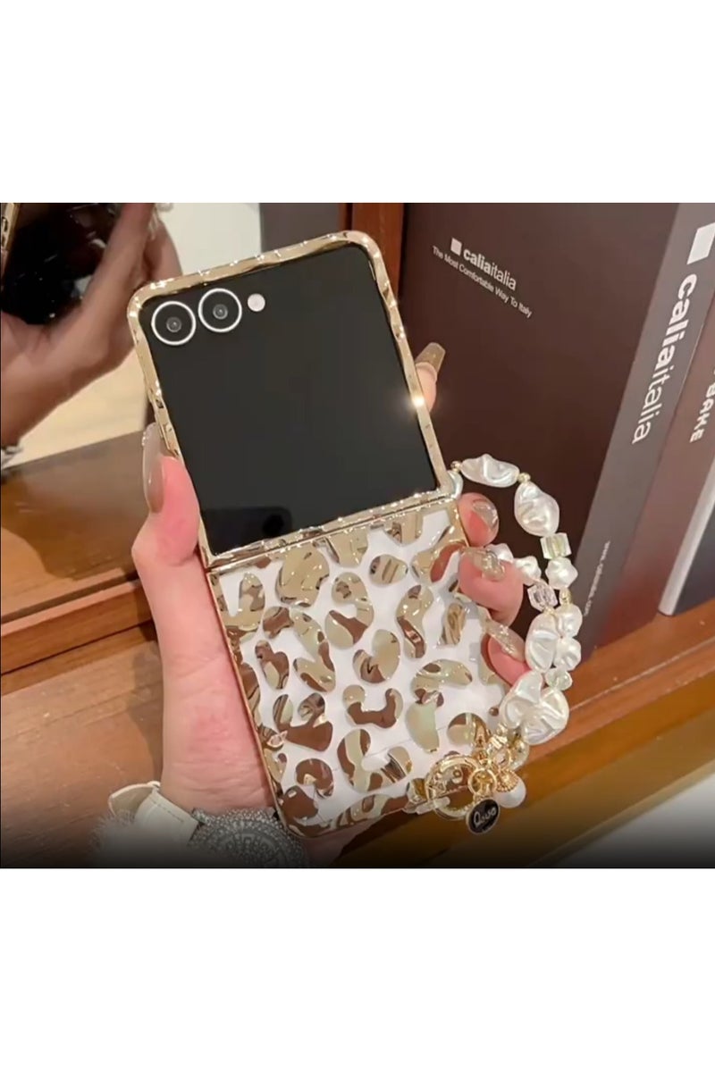 general Suitable for Samsung Galaxy Z Flip7 phone case Electroplated water ripple leopard print design With adjustable hand chain - Image 1