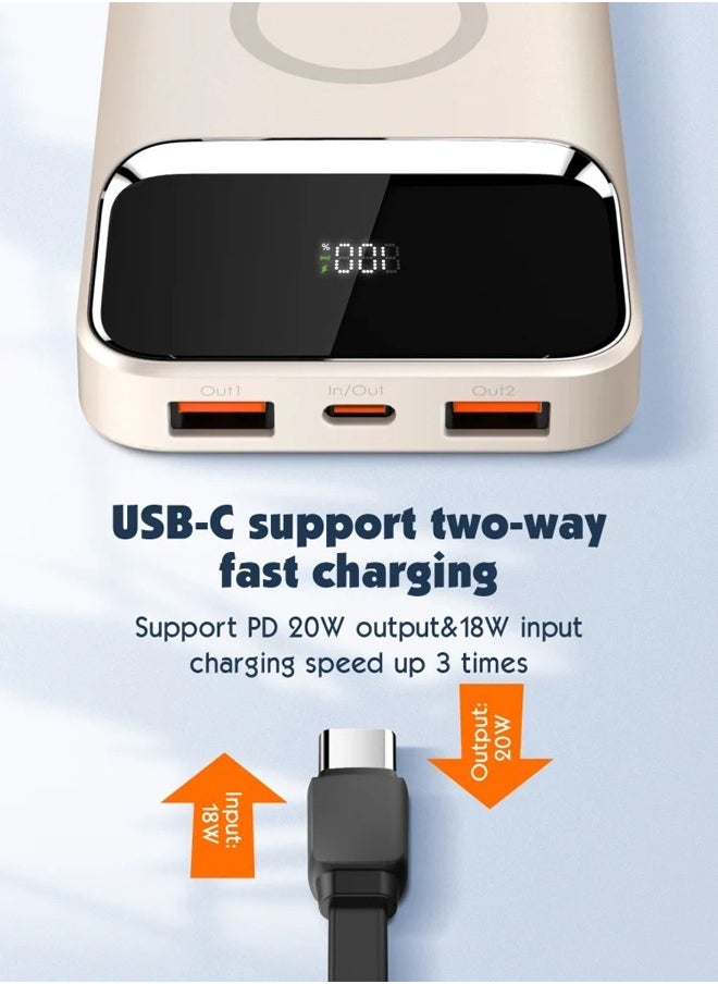 LDNIO - 10000 mAh Wireless Power Bank Magnetic MagSafe Wireless Portable Charger Fast Charging Charger PD 22.5W Wired Charging iPhone MagSafe Charger Battery Pack For iPhone Series, Airpods, Samsung White - Image 1