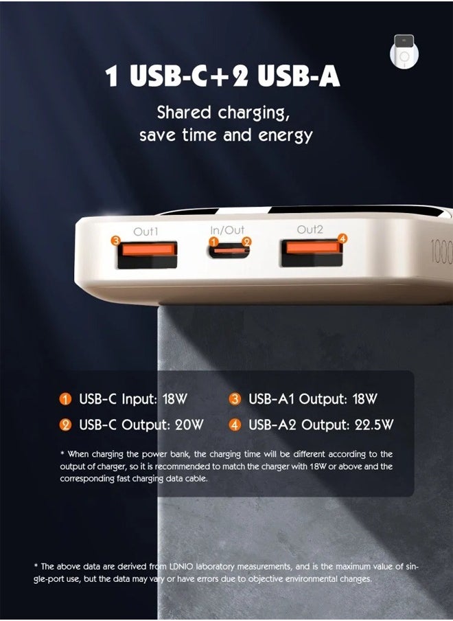 LDNIO - 10000 mAh Wireless Power Bank Magnetic MagSafe Wireless Portable Charger Fast Charging Charger PD 22.5W Wired Charging iPhone MagSafe Charger Battery Pack For iPhone Series, Airpods, Samsung White - Image 1