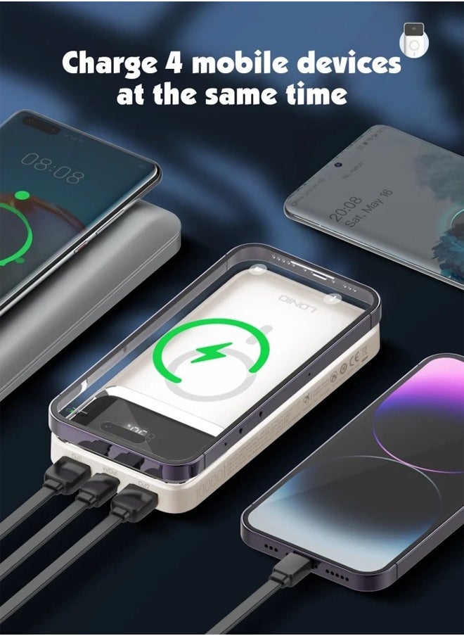 LDNIO - 10000 mAh Wireless Power Bank Magnetic MagSafe Wireless Portable Charger Fast Charging Charger PD 22.5W Wired Charging iPhone MagSafe Charger Battery Pack For iPhone Series, Airpods, Samsung White - Image 1