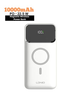 10000 mAh Wireless Power Bank Magnetic MagSafe Wireless Portable Charger Fast Charging Charger PD 22.5W Wired Charging iPhone MagSafe Charger Battery Pack For iPhone Series, Airpods, Samsung White