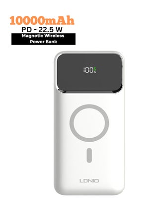 10000 mAh Wireless Power Bank Magnetic MagSafe Wireless Portable Charger Fast Charging Charger PD 22.5W Wired Charging iPhone MagSafe Charger Battery Pack For iPhone Series, Airpods, Samsung White