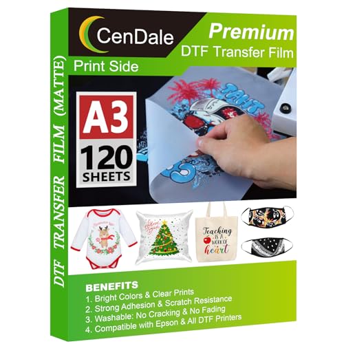 CenDale DTF Transfer Film A3120 Sheets DoubleSided Matte DTF Film for Sublimation Hack Direct to Film Printing for LightDark TShirts Textile PreTreat PET Heat Transfer Paper Cold Hot Peel