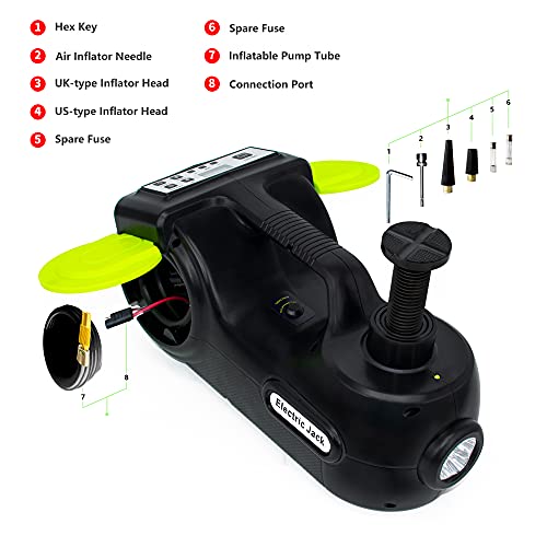 E-HEELP Electric Car Jack Kit 5Ton 12V Hydraulic (Lifting Range: 6.1-20.86 inch) with Impact Wrench & Inflator for Car SUV Sedan MPV with LCD & Tire Pressure Display - Image 2