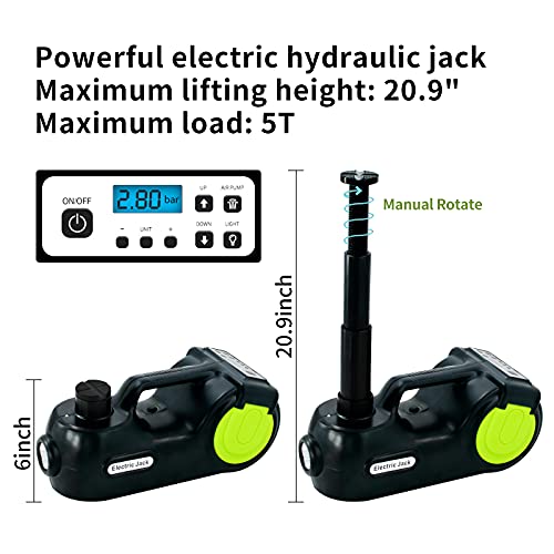 E-HEELP Electric Car Jack Kit 5Ton 12V Hydraulic (Lifting Range: 6.1-20.86 inch) with Impact Wrench & Inflator for Car SUV Sedan MPV with LCD & Tire Pressure Display - Image 3
