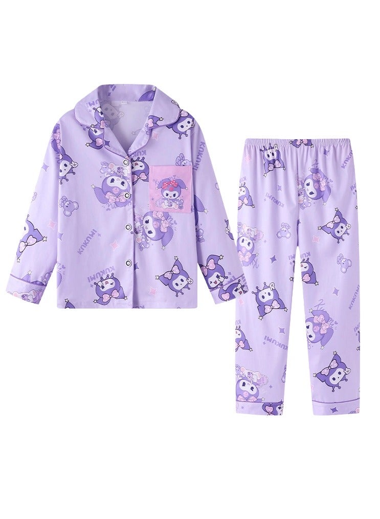 general Kuromi printed long-sleeve long pants loungewear available in various sizes comfortable for home wear - Image 1
