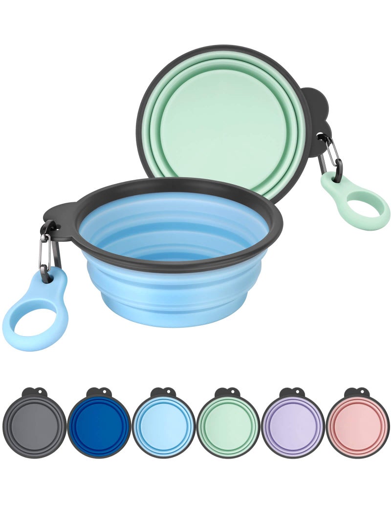 Aonkey Collapsible Dog Bowls with Bottle Carrier 2 Pack Travel Dog Water Bowl Upgraded Carabiner Onepiece Molded Rim No Fall Off or Crack Foldable Silicone Portable for Pets Walking Hiking 15oz - Image 2