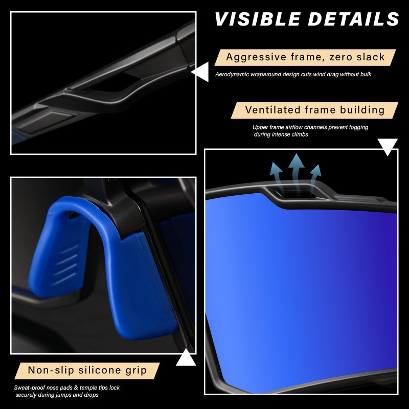 DioKiw 4pcs Polarized Sport Sunglasses Men Cycling Driving Fishing UV Protection Sun Glasses Lightweight Big Frame Mountain Bike Goggles - Image 5