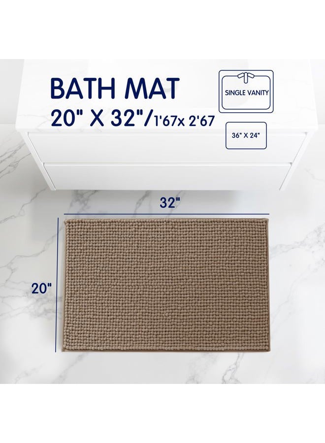 SUBRTEX Bathroom Rugs Chenille Bath Rug Soft Short Plush Bath Mat Soft Shower Mat Water Absorbent Shower Mat Quick Dry Machine Washable(Taupe Brown,20" x 32") - Image 2