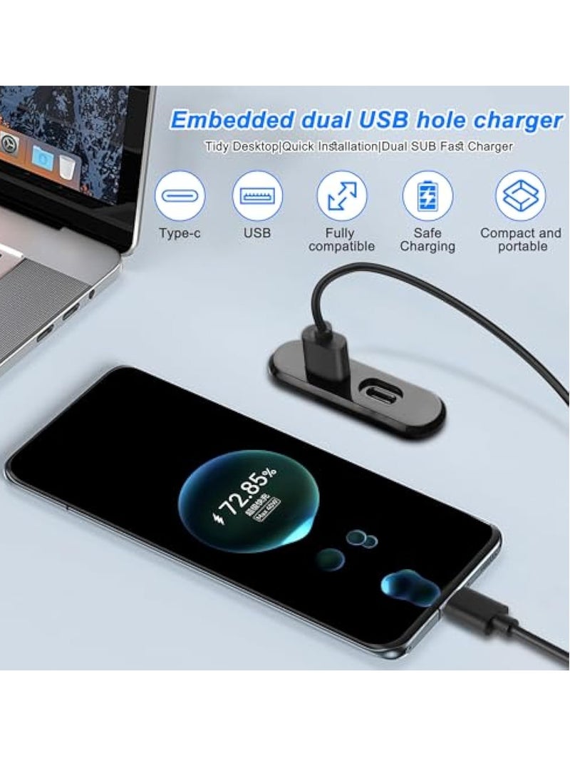 KASTWAVE Desk Power Grommet Outlet, 5V/2A USB/Type-C Embedded Charging Port, Desk Wall Outlet Extender, Phone Desktop Charger Scoket Station, for Sofa Table Bedside Workbench Office Home - 1.2M/3.9FT - Image 3