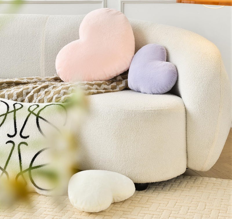 Petrella Throw Pillows Heart Pillow Cute Fuzzy Pillows for Bed Livingroom Home Decor Cushion Decorative Aesthetic Preppy Pillows White,Small 13"x10" - Image 3