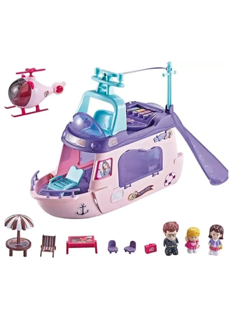 Kaidilong - Fashion Travel Yacht & Helicopter Play Set - Luxury Travel Accessories for Kids | My First Travel Role Play Series - 48x13.5x27cm - Image 1