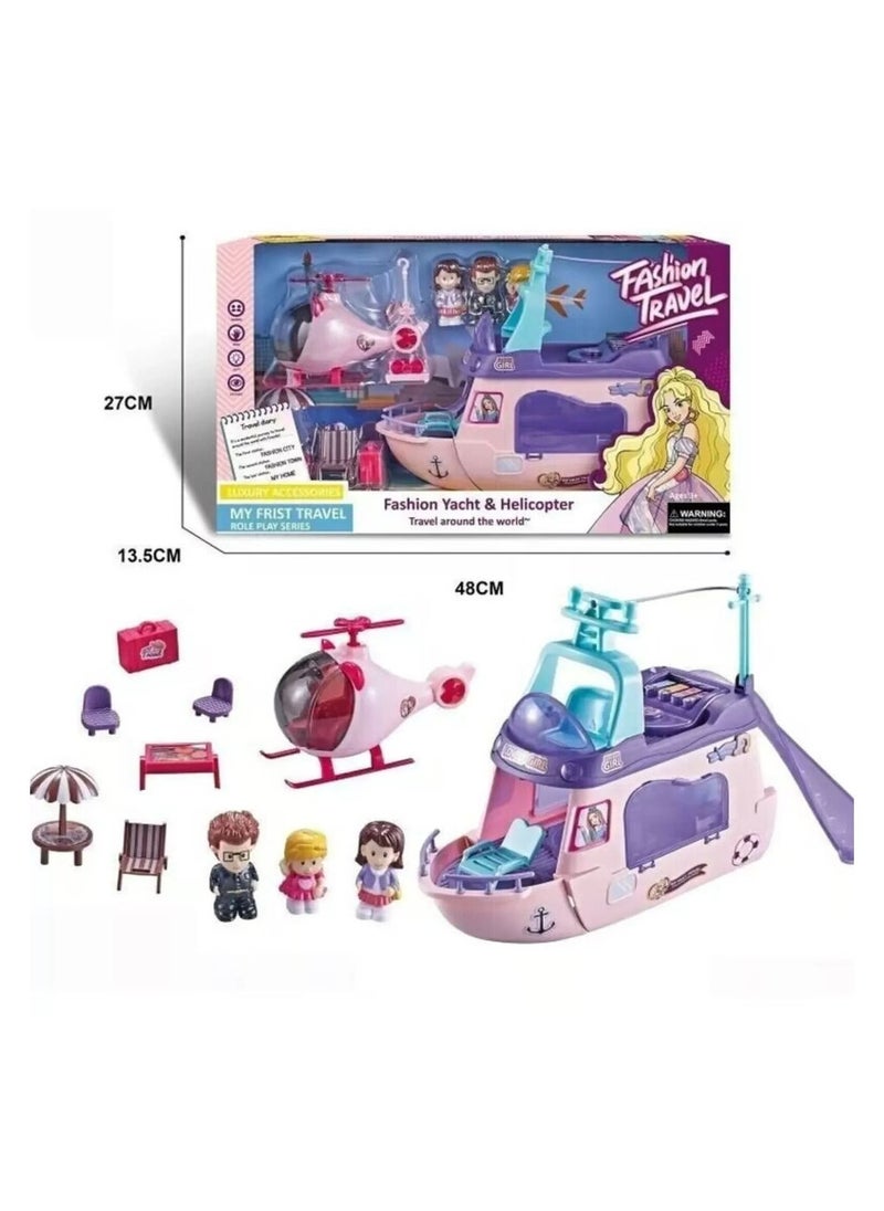 Kaidilong - Fashion Travel Yacht & Helicopter Play Set - Luxury Travel Accessories for Kids | My First Travel Role Play Series - 48x13.5x27cm - Image 1