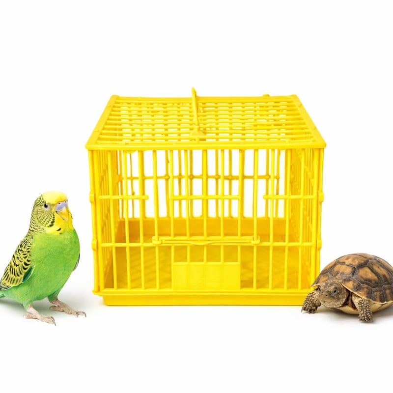 Portable Bird Travel Cage for Small Parrots Budgies Lovebirds turtles Cockatiels Plastic Carrier with Ventilation and Secure Lock Yellow - Image 1