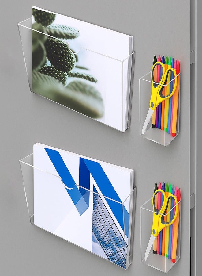 AmazingSpark حامل ملفات مغناطيسي من AmazingSpark (قطعتان) ومنظم أقلام سبورة مغناطيسي (قطعتان) مصنوع من الأكريليك الشفاف، مناسب للسبورة البيضاء والمستندات والخزائن والمجلات والمكاتب - Image 1