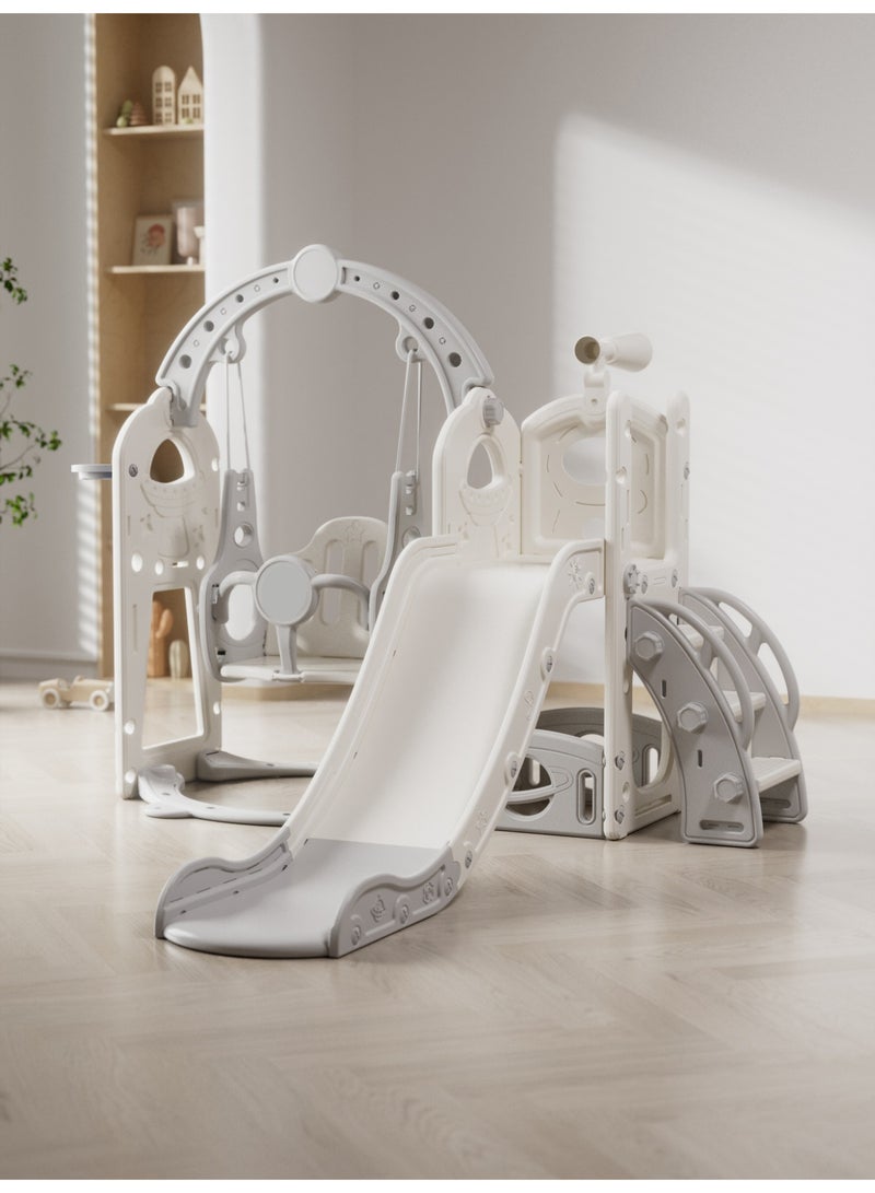 NEWLAN 5-in-1 Indoor/Outdoor Kids Toddler Slide and Swing Set : Featuring Basketball Hoop, Telescope, and Storage, Playsets For Kids Indoor and Outdoor. 155*138*114cm. - Image 1