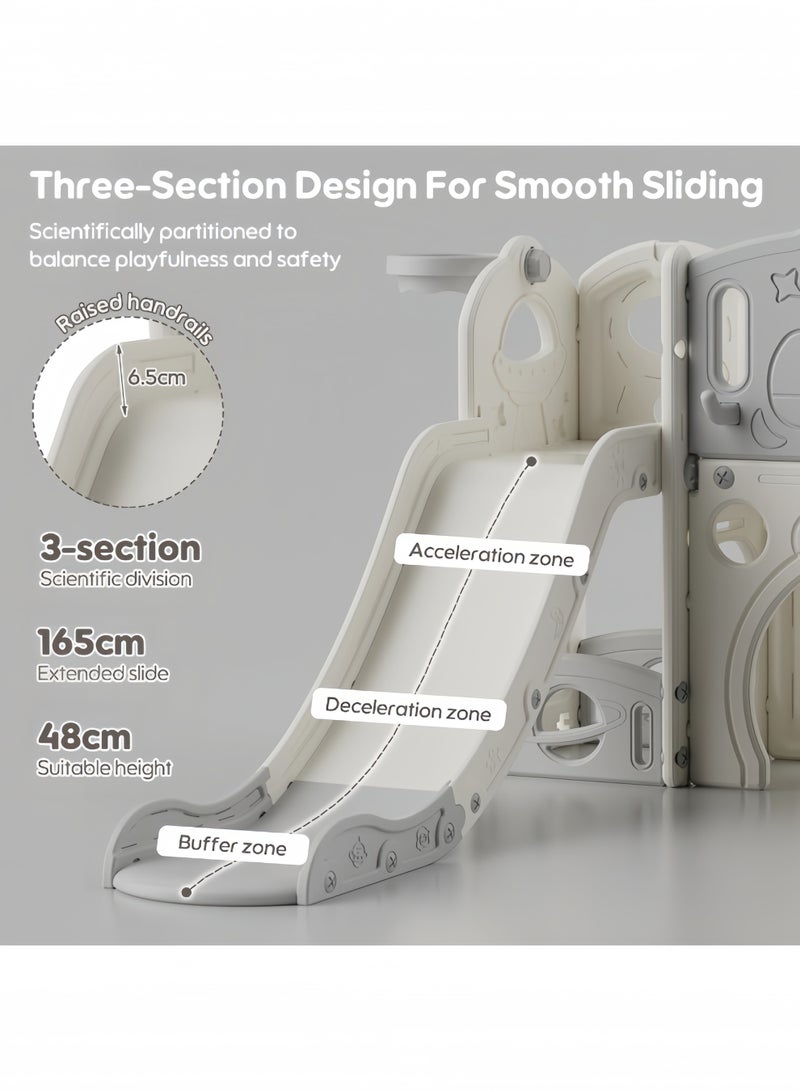 NEWLAN 5-in-1 Indoor/Outdoor Kids Toddler Slide and Swing Set : Featuring Basketball Hoop, Telescope, and Storage, Playsets For Kids Indoor and Outdoor. 155*138*114cm. - Image 5