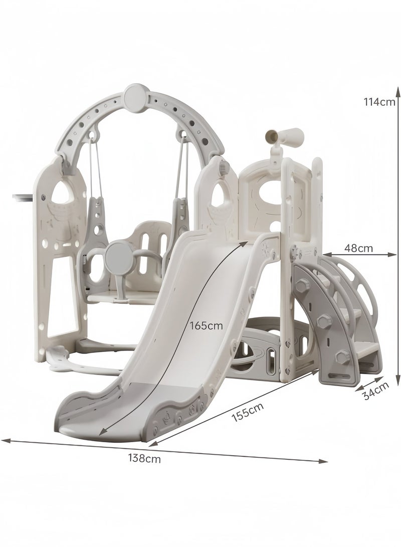 NEWLAN 5-in-1 Indoor/Outdoor Kids Toddler Slide and Swing Set : Featuring Basketball Hoop, Telescope, and Storage, Playsets For Kids Indoor and Outdoor. 155*138*114cm. - Image 3