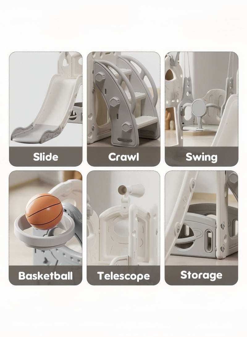 NEWLAN 5-in-1 Indoor/Outdoor Kids Toddler Slide and Swing Set : Featuring Basketball Hoop, Telescope, and Storage, Playsets For Kids Indoor and Outdoor. 155*138*114cm. - Image 2