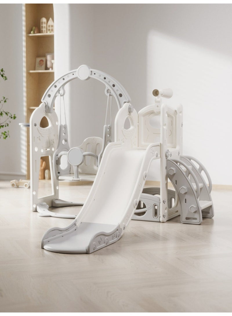 NEWLAN 5-in-1 Indoor/Outdoor Kids Toddler Slide and Swing Set : Featuring Basketball Hoop, Telescope, and Storage, Playsets For Kids Indoor and Outdoor. 155*138*114cm. - Image 1