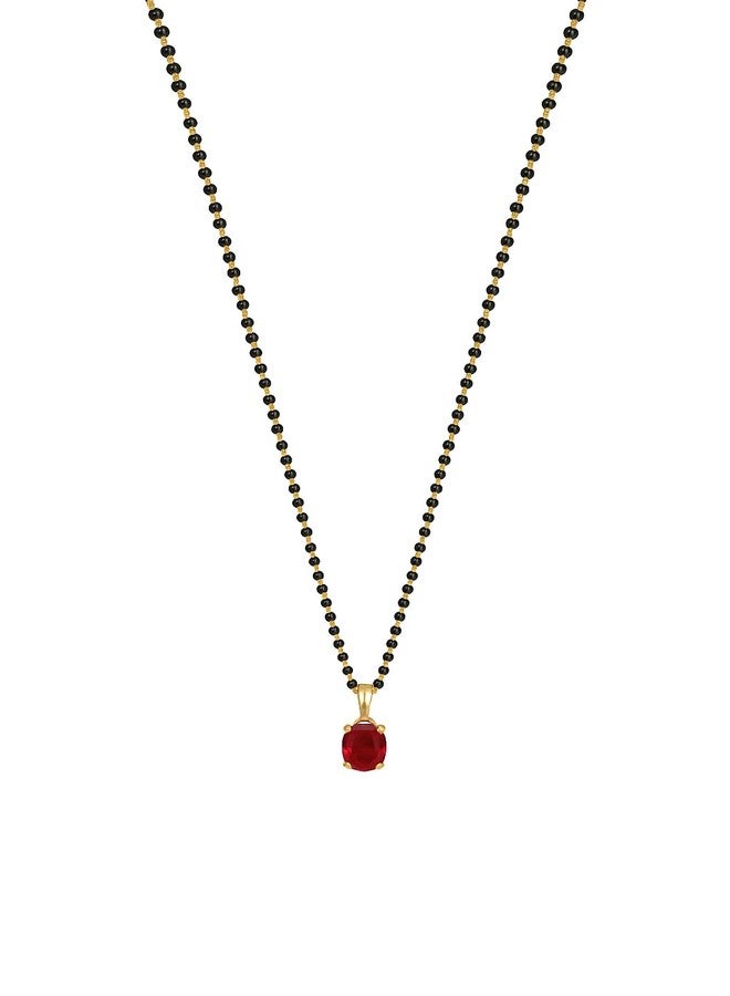 sweeply Elegant Gold-Plated Mangalsutra with Black Beads & Ruby Red Pendant for Women - Image 1