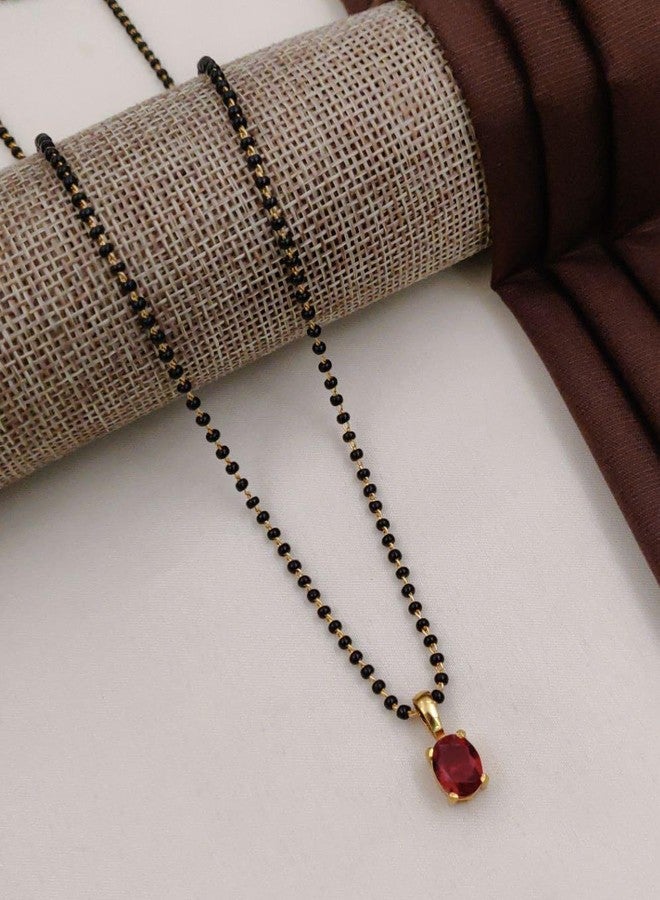 sweeply Elegant Gold-Plated Mangalsutra with Black Beads & Ruby Red Pendant for Women - Image 2