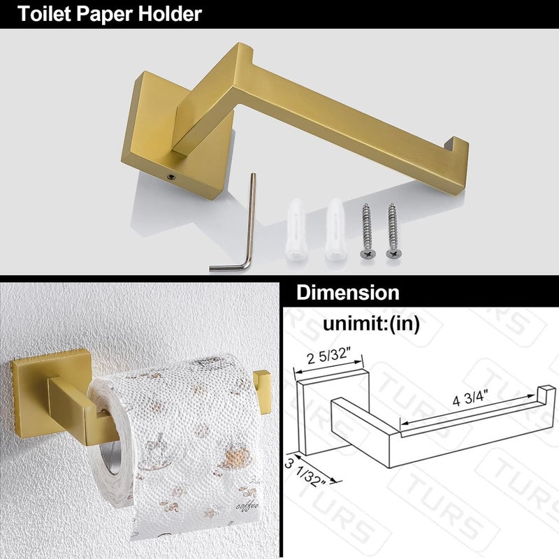 TURS 5-Pieces Bathroom Hardware Accessories Set Stainless Steel Brushed Gold Towel Bar Holder Sets, Wall Mounted,Q7LSJ-P5 - Image 4