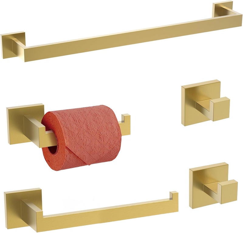 TURS 5-Pieces Bathroom Hardware Accessories Set Stainless Steel Brushed Gold Towel Bar Holder Sets, Wall Mounted,Q7LSJ-P5 - Image 1