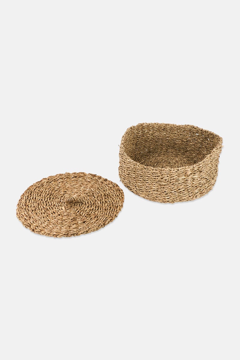 Muy Mucho Sea Grass Round Basket With Lid, Natural - Image 1