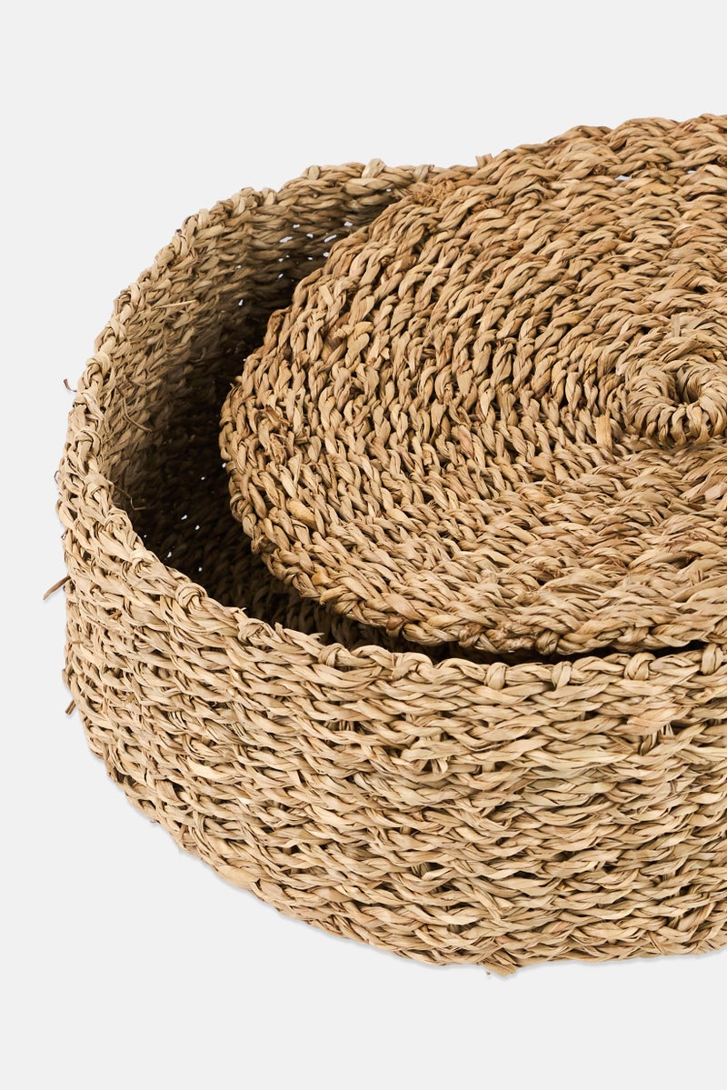 Muy Mucho Sea Grass Round Basket With Lid, Natural - Image 3