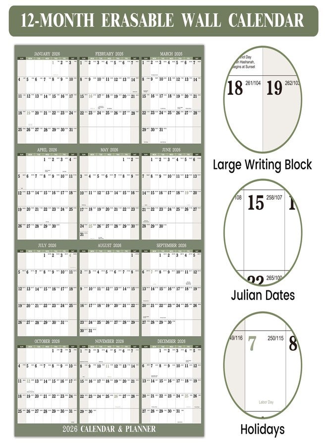 MaaIbok 2026 Yearly Wall Calendar - 2026 Dry Erase Calendar for Wall, 34.6" x 22.9", Jan. 2026 - Dec. 2026, 2026 Wall Calendar for both Vertical/Horizontal use, Reversible - Image 3