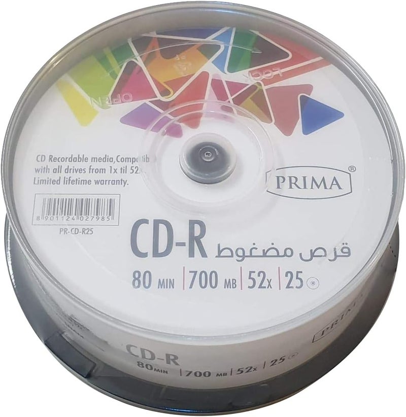CD-R 700MB 52X - حزمة من 25 قرصًا مع علب مجوهرات لتخزين البيانات عالي السرعة والتسجيل الموثوق