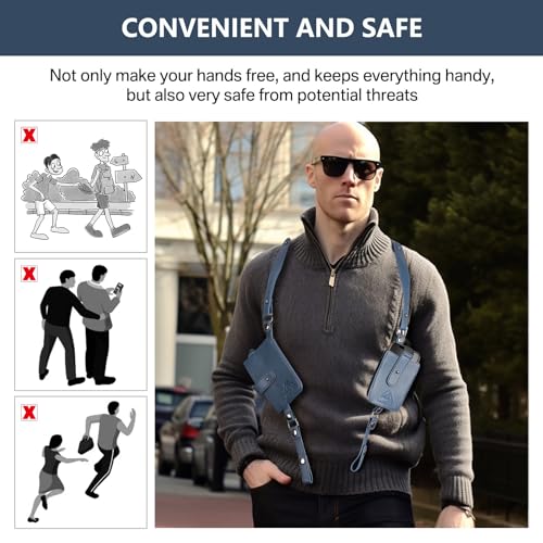 Neween AntiTheft Hidden Underarm Strap Wallet Phone Holster Bag Leisure PU Leather Shoulder Pouch Double Shoulder Pocket Sport Vest Outdoors Blue - Image 3