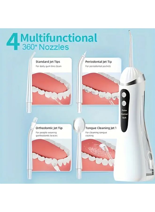 Portable Oral Irrigator Pink Water Flosser USB Rechargeable 4 Nozzles 3 Modes - Image 4