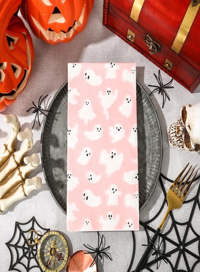 Whaline 100Pcs Halloween Ghost Guest Napkins Pink Ghost Boo Cute Cartoon Disposable Dinner Hand Towel Paper Napkins for Bathroom Birthday Baby Shower Party Table Supplies - Image 5