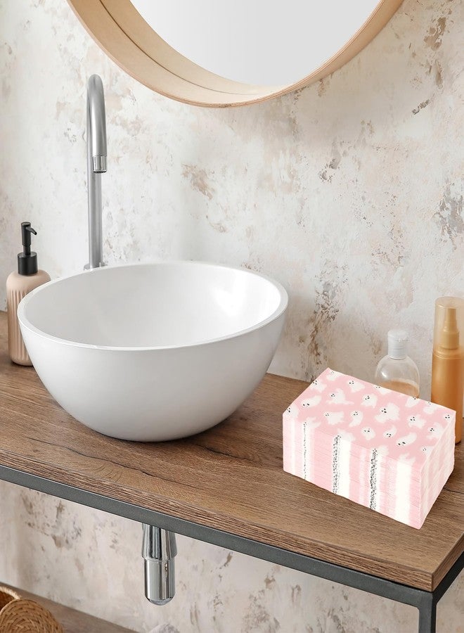 Whaline 100Pcs Halloween Ghost Guest Napkins Pink Ghost Boo Cute Cartoon Disposable Dinner Hand Towel Paper Napkins for Bathroom Birthday Baby Shower Party Table Supplies - Image 4