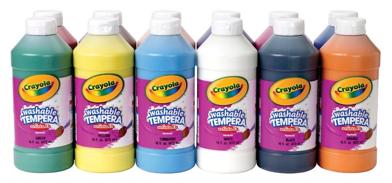 Crayola Artista II Washable Liquid Tempera Paint, Set of 12, 16oz , Assorted Colors (54-8216) - Image 4
