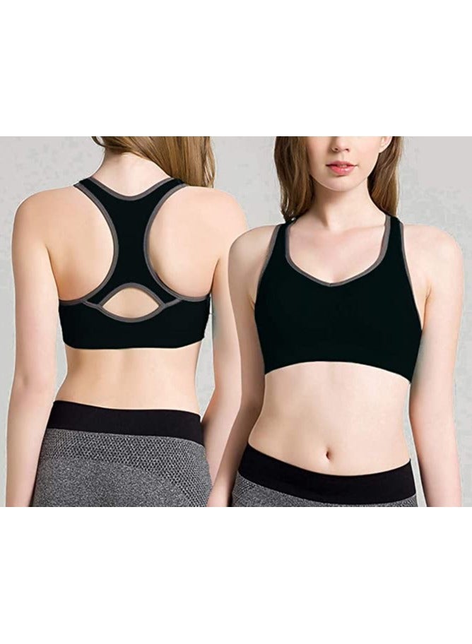 Rubik حمالة صدر رياضية للنساء من Rubik Racerback مقاومة للصدمات وسريعة الجفاف ومبطنة بدون درزات عالية التأثير لممارسة اليوجا والتدريب في صالة الألعاب الرياضية والجري والتمارين الرياضية (أسود، كبير) - Image 1