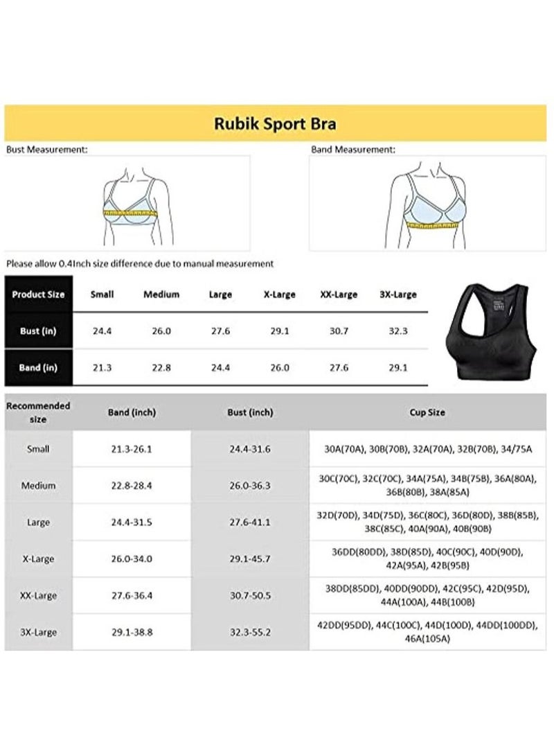 Rubik حمالة صدر رياضية للنساء من Rubik Racerback مقاومة للصدمات وسريعة الجفاف ومبطنة بدون درزات عالية التأثير لممارسة اليوجا والتدريب في صالة الألعاب الرياضية والجري والتمارين الرياضية (أسود، كبير) - Image 3
